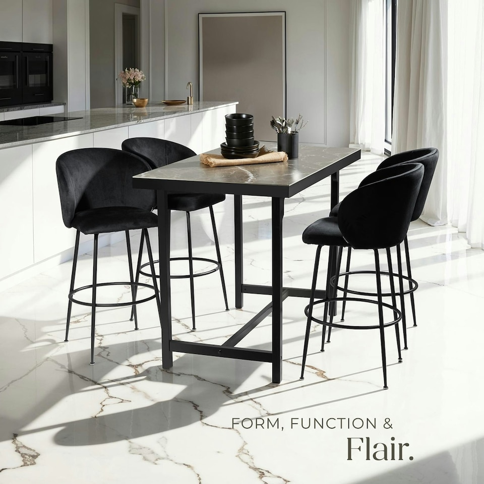 image 1 of Bar Stool Luana - with backrest, velvet look and padded - Set of 6 Black