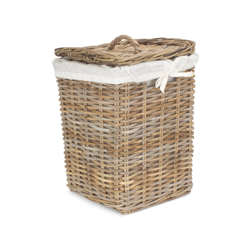 image 1 of Small Square Rattan Laundry Basket | Brown | Brown