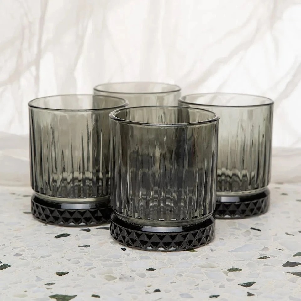 image 1 of Elysia Coloured Glasses Sets Drinking Glass Whiskey Tumblers | Grey | Set of 4 Grey 355ml | 4