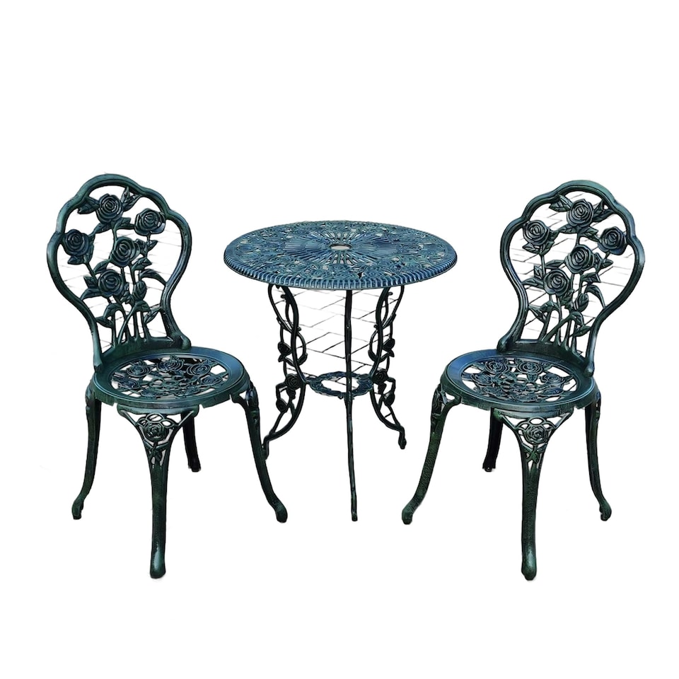 image 1 of Bistro Set Outdoor Patio Garden Furniture Table and 2 Chairs Metal