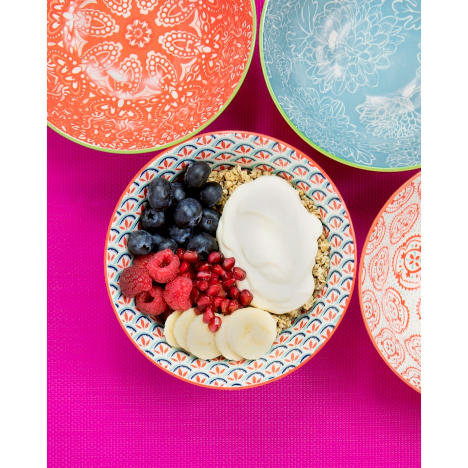 image 1 of KitchenCraft Cereal Bowl Set Multicolour Patterned Set of 4