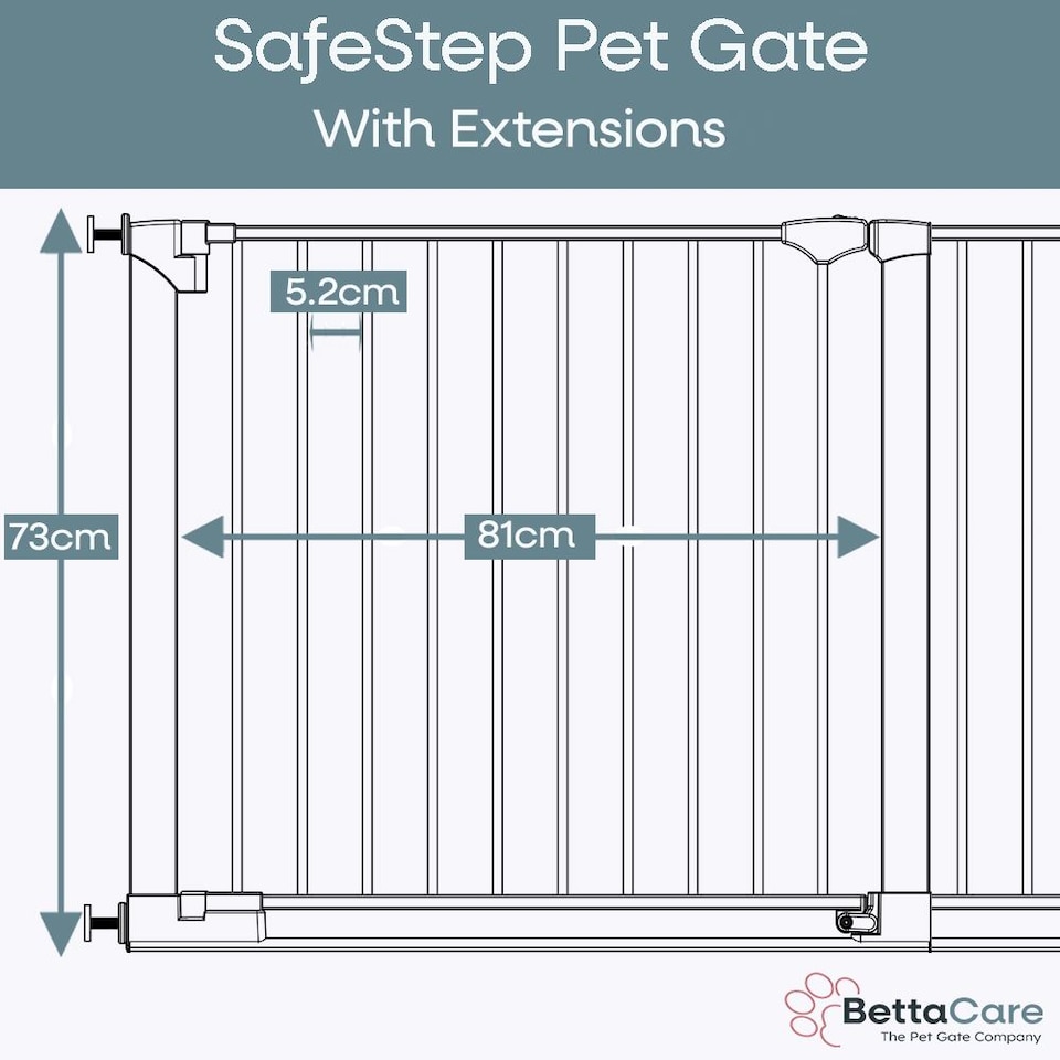 image 1 of Bettacare SafeStep Dog Gate, White, 124cm - 131cm, Extra Low Walkthough, 81cm Extra Wide Doorway, Extra Wide Pet Gate | White
