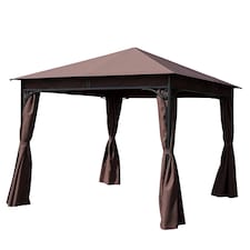 Outsunny 3 x 3m Garden Gazebo Outdoor Gazebo Canopy Shelter with Curtains and Steel Frame for Lawn Yard and Deck Coffee