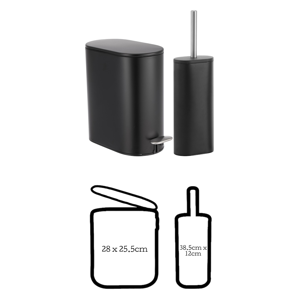 image 1 of Showerdrape Fortuna 5L Soft Close Bathroom Pedal Bin and Toilet Brush Set in Black | Multi | 1