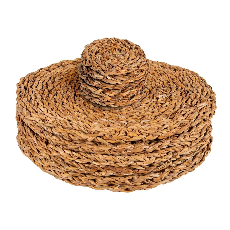 image 1 of Argon Tableware 12 Piece Round Woven Seagrass Placemats & Coasters Set Brown
