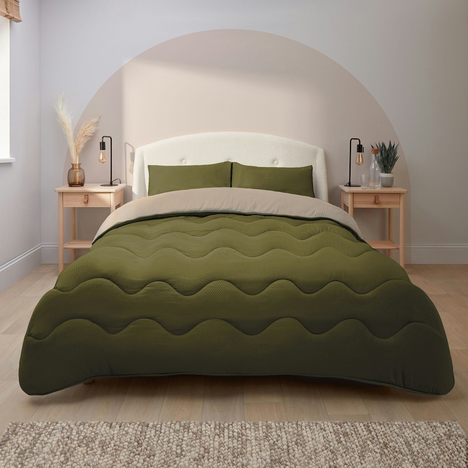 image 1 of Silentnight 10.5 Tog Seersucker Coverless Duvet and Pillowcase Set N/A | Olive/Natural | King