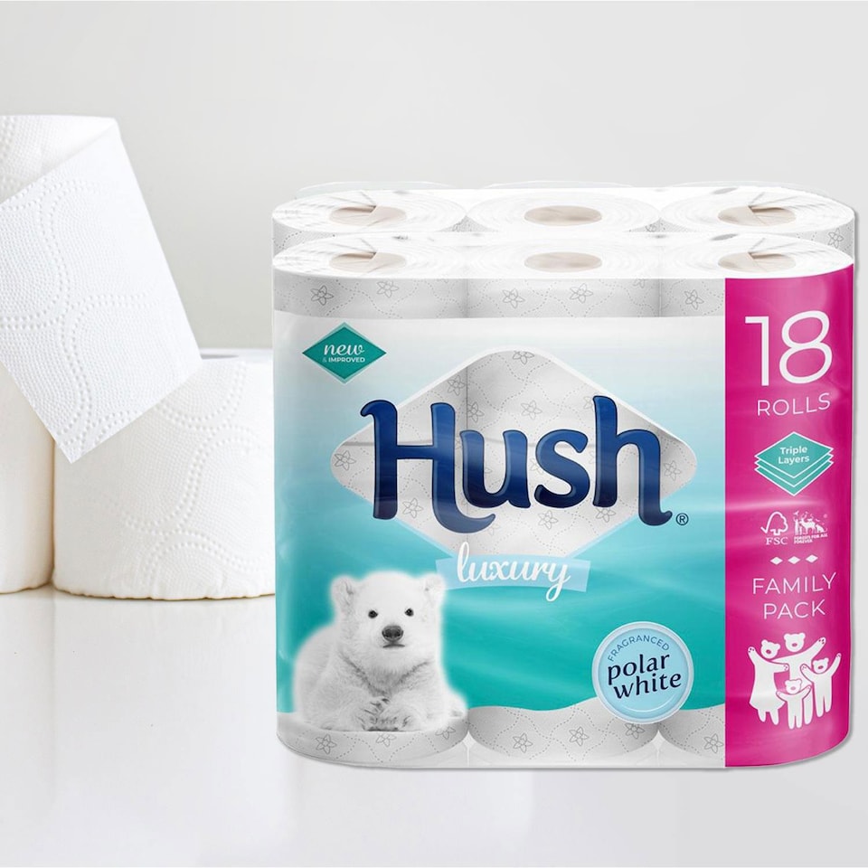 image 1 of Hush Luxury White 3 Ply Scented Core Bathroom Tissues, 36 Rolls