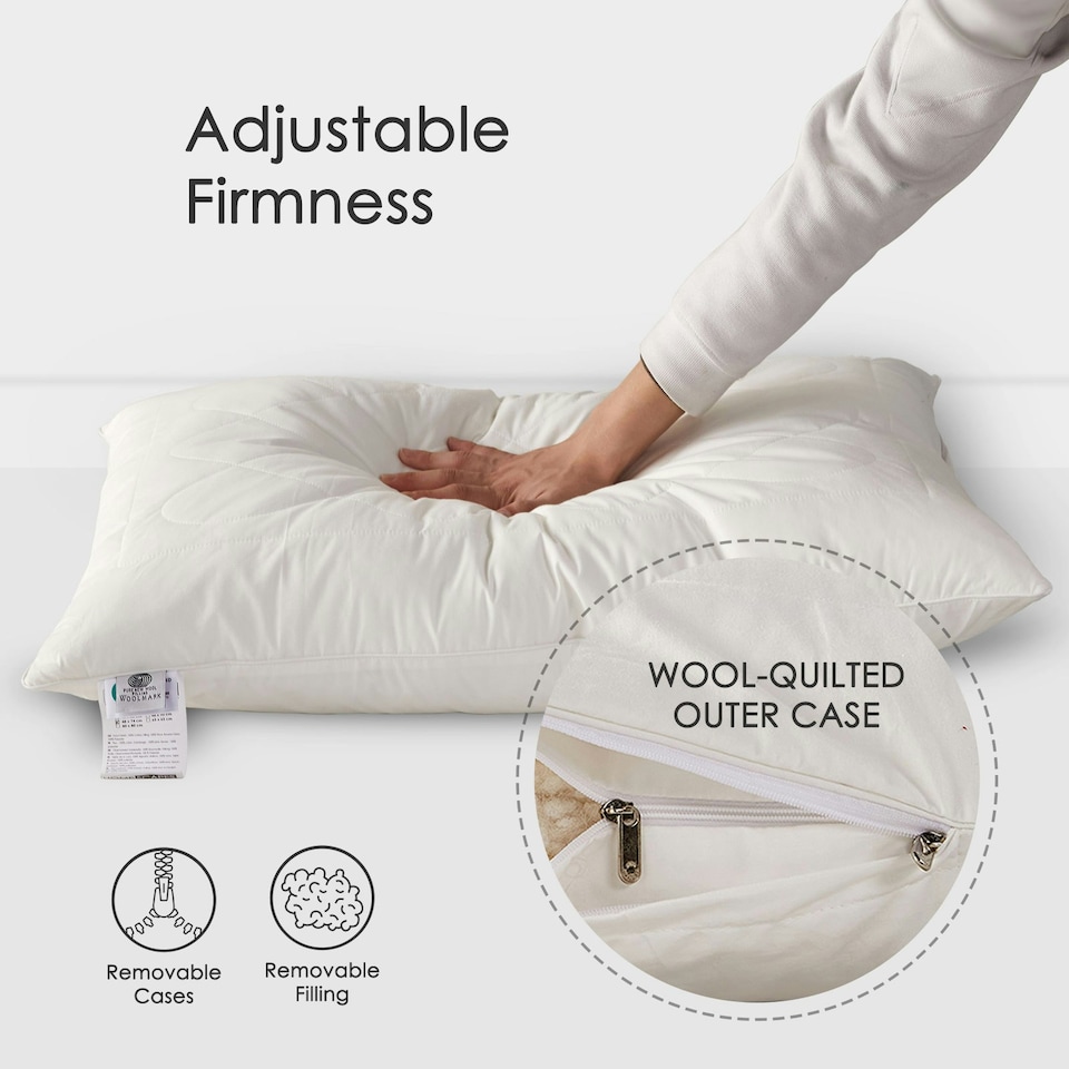 image 1 of Homescapes Premium Wool Pillow with Quilted Case, 19 x 29" White