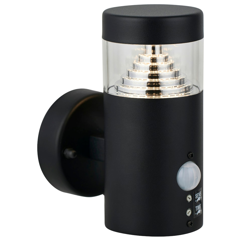 image 1 of Pyramid - Black LED Outdoor Motion Sensor Wall Light Black | Clear