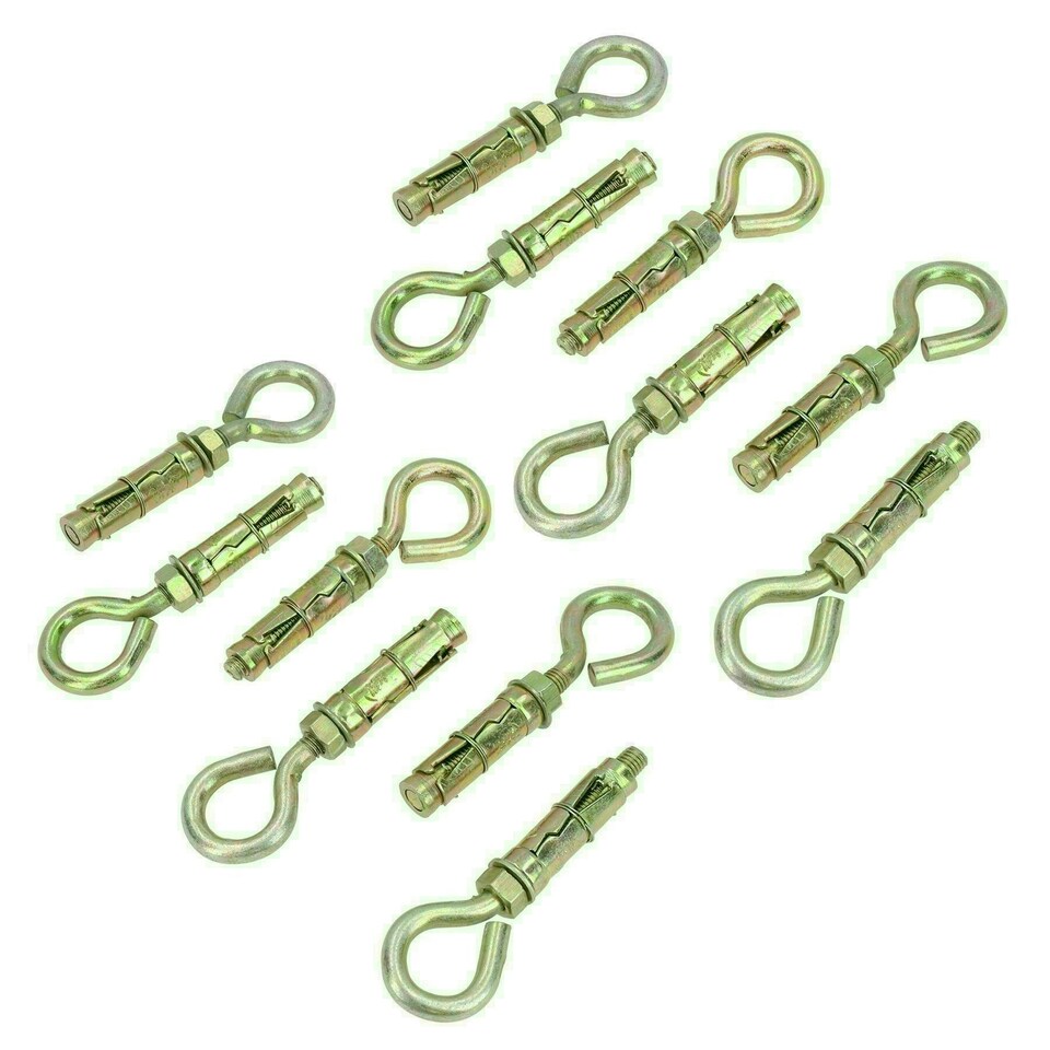 image 1 of 8mm Close Hook Anchor Eye Bolt Rawl Expansion Bolts Shield Wall 12 Pack