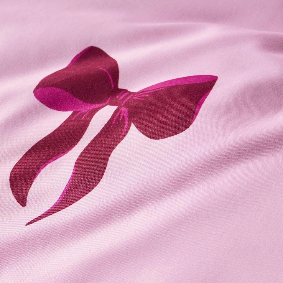 image 1 of OHS Bow Reversible Soft Cosy Plump Duvet Cover and Pillowcase Bedding Set Pink | Single
