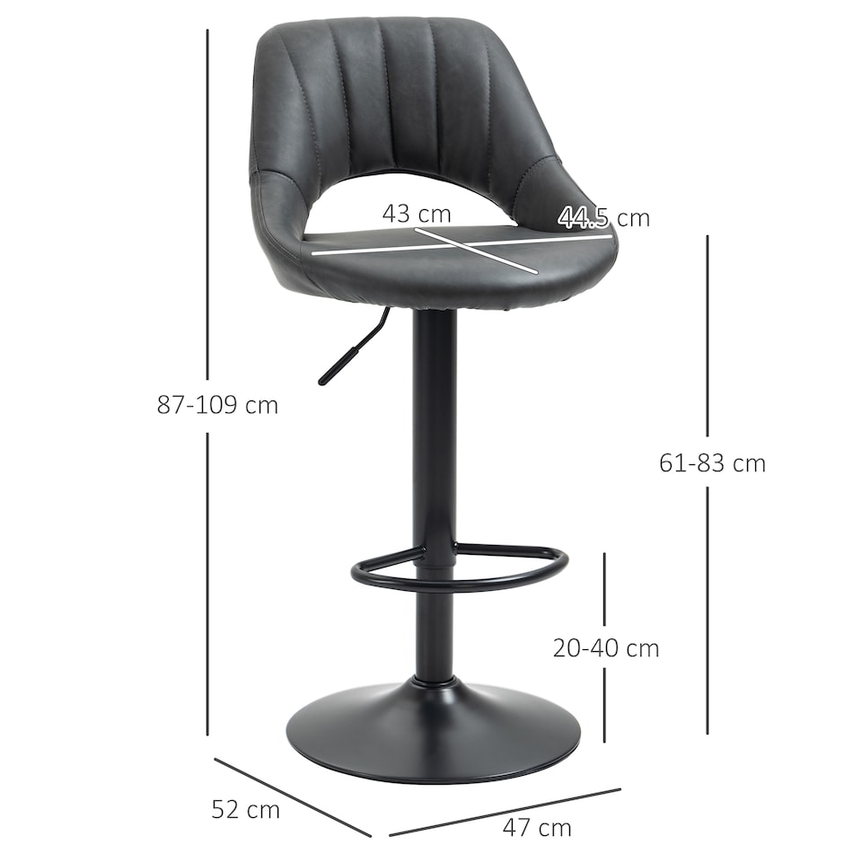 image 1 of HOMCOM Barstools Set of 2, Dining Stools with Backrest and Footrest, Grey