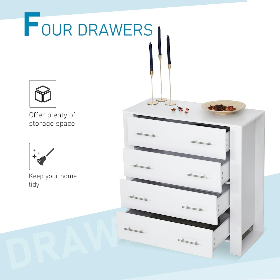image 1 of HOMCOM Chest Of 4 Drawers Home Storage Clothes Cabinet Metal Handles Base White