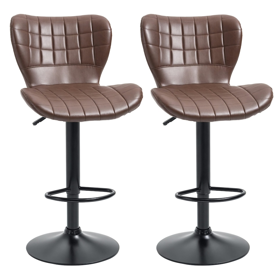 image 1 of HOMCOM Bar Stools Set of 2 Adjustable Height Swivel PU Leather Bar Chairs Brown