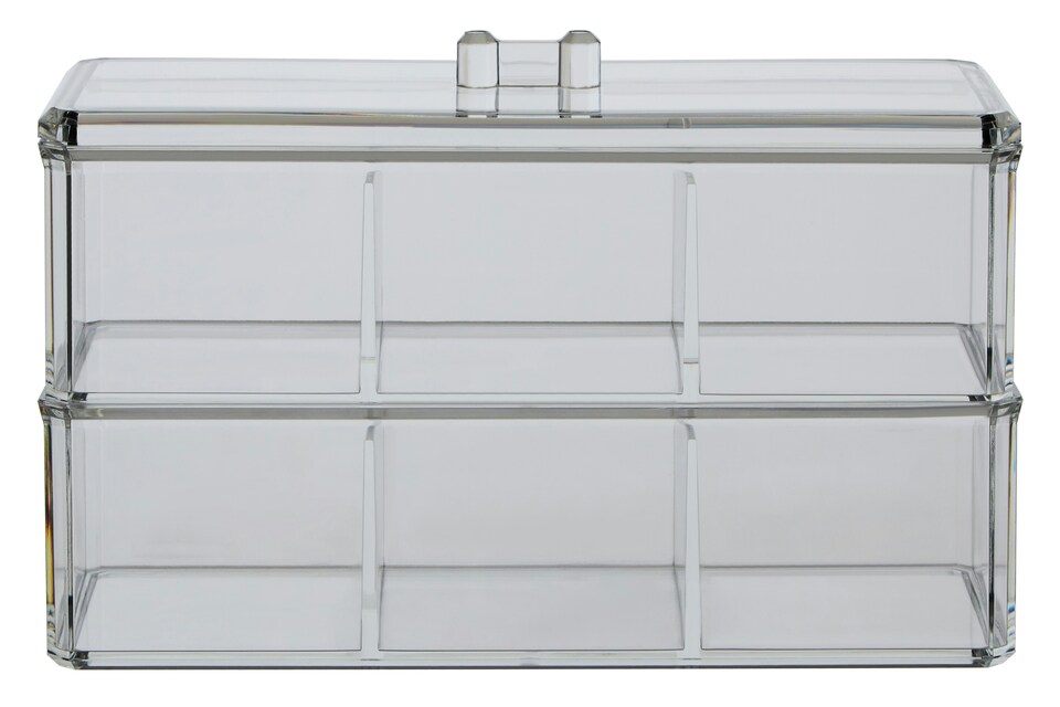 image 1 of Interiors by Premier Six Compartment Plastic Cosmetics Organiser, Makeup Drawer Organiser, Cosmetic Storage Box, Makeup Tray | Clear
