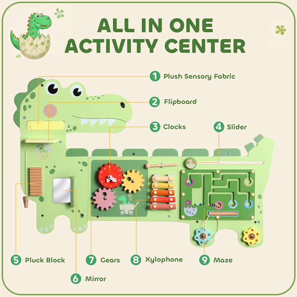 image 1 of AIYAPLAY Busy Board Panels Wall Mounted Dinosaur