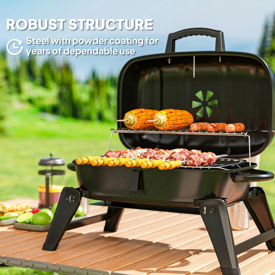 image 1 of Outsunny Folding Charcoal Barbecue Grill, Portable BBQ for Camping, Black