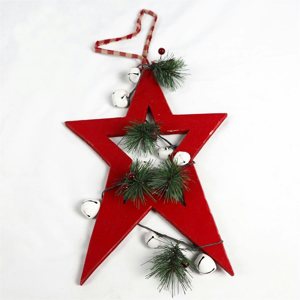 image 1 of Wooden Hanging Decoration Star Shape Red 18X1.2X26 CM