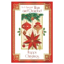 To a Special Mam and Grandad Baubles and Star Design Christmas Card