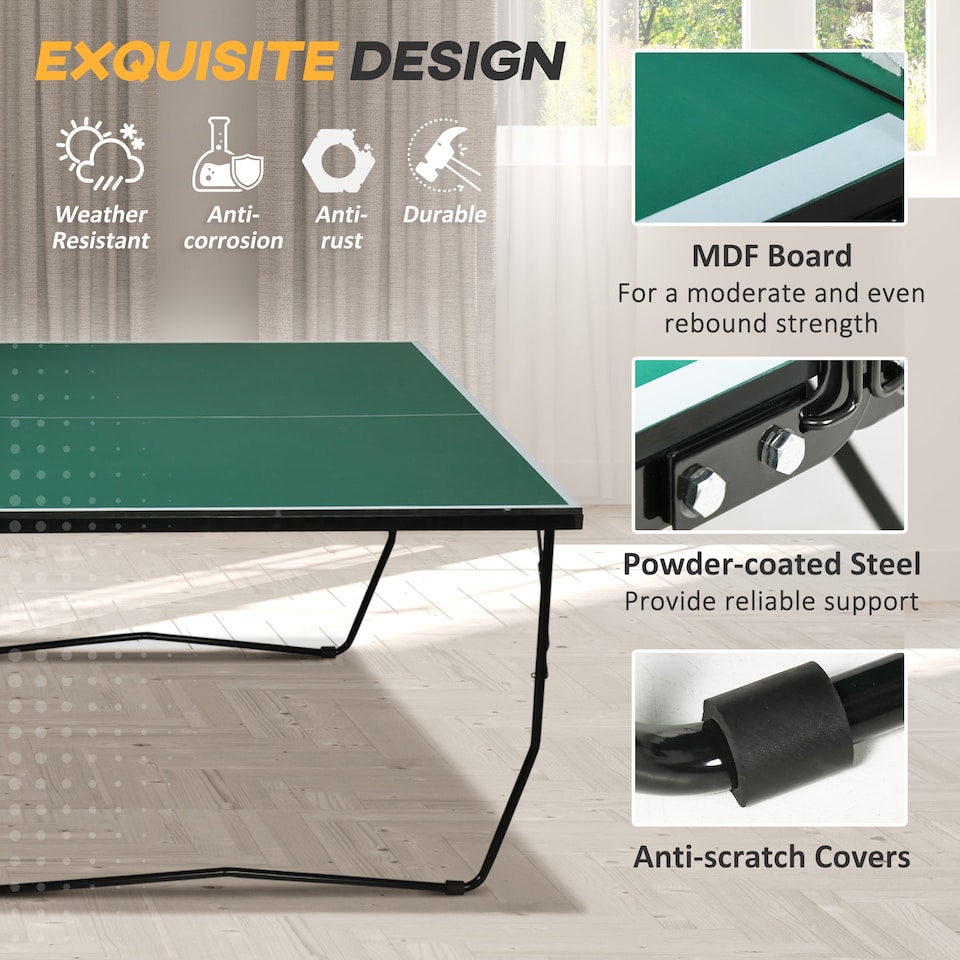 image 1 of SPORTNOW 9FT Folding Table Tennis Table w/ 8 Wheels for Indoors, Green