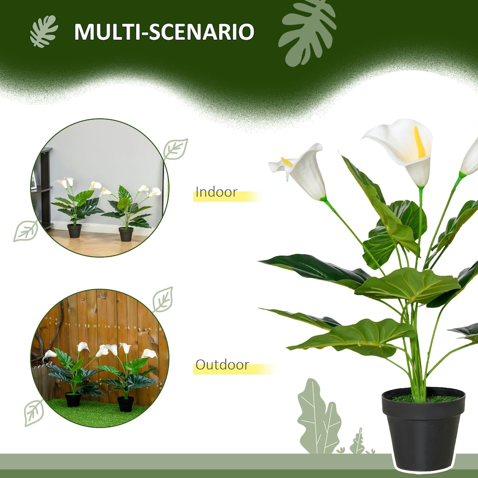 image 1 of HOMCOM Artificial Set of 2 Calla Lily Flower Faux Plant for Indoor Décor