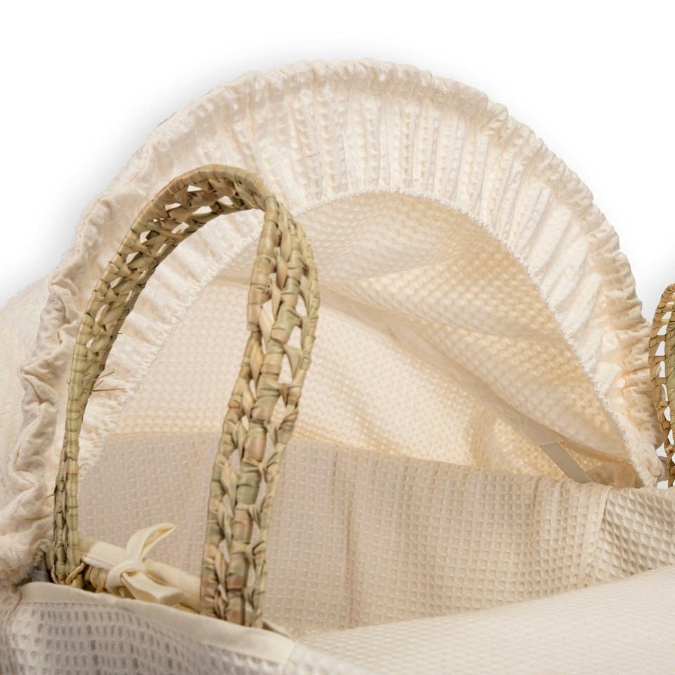 image 1 of Clair de Lune Waffle Palm Moses Basket With Folding Stand - Cream