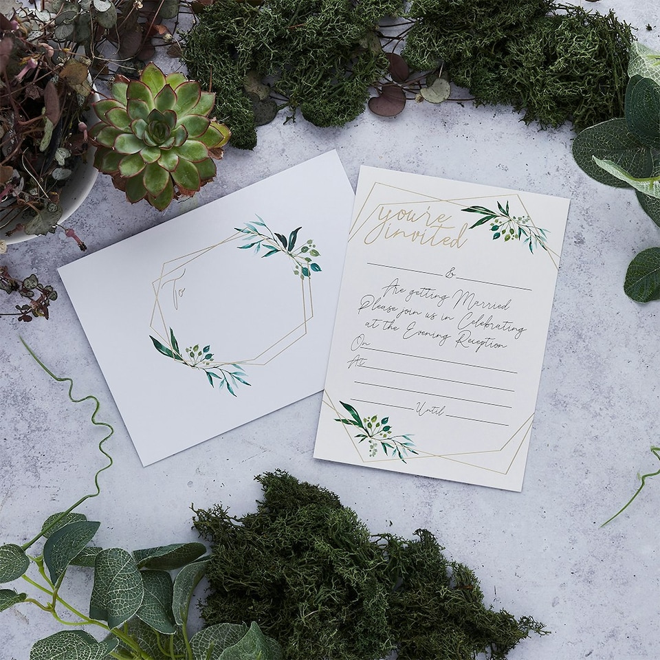 image 1 of Geometric Greenery Evening Invitations & Envelopes - Pack of 25