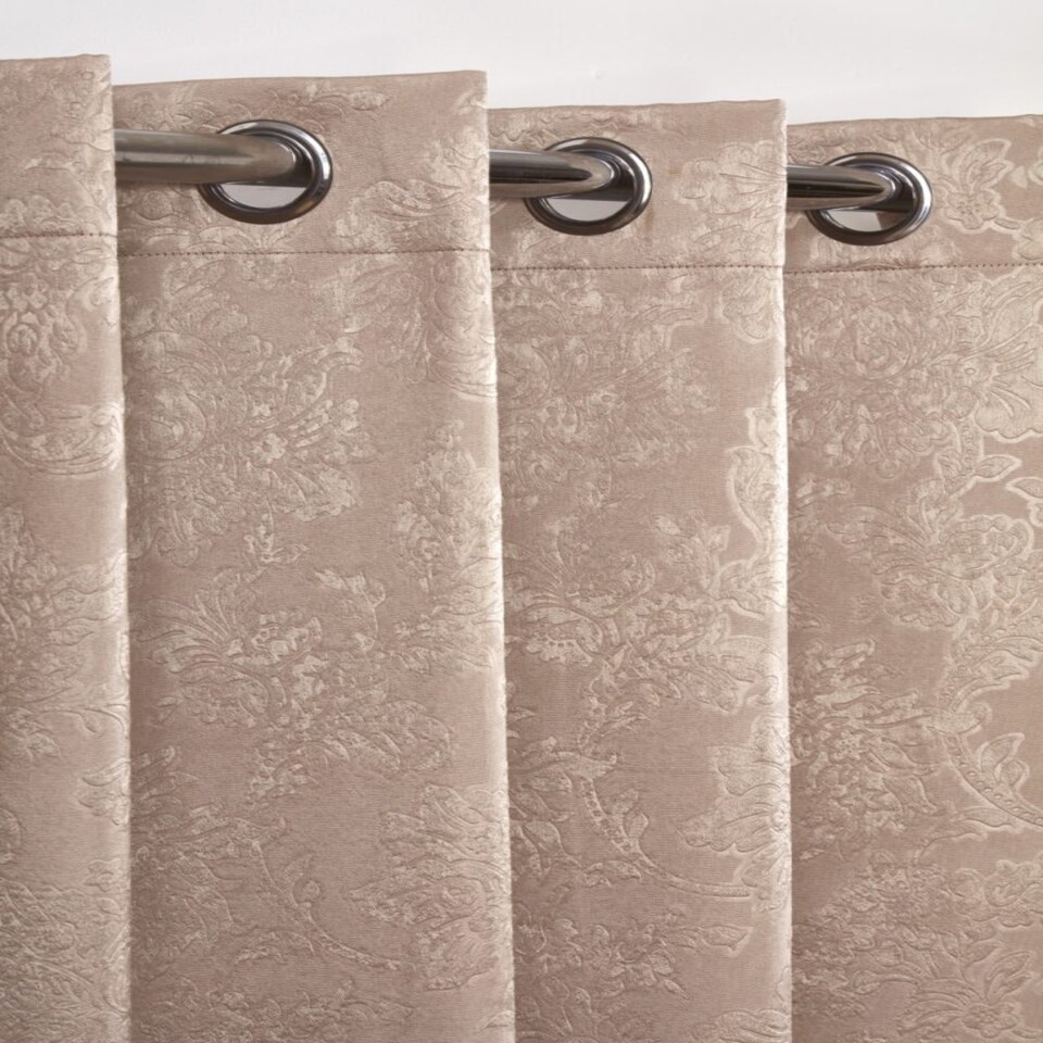 image 1 of Royal Damask Elegant Woven Blackout Eyelet Curtains 116cm x 183cm Taupe Brown | Natural