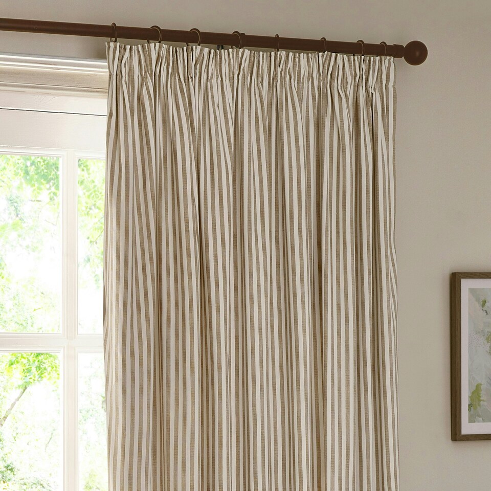 image 1 of Yard Hebden Striped Cotton Natural Pencil Pleat Curtains 229 x 183cm