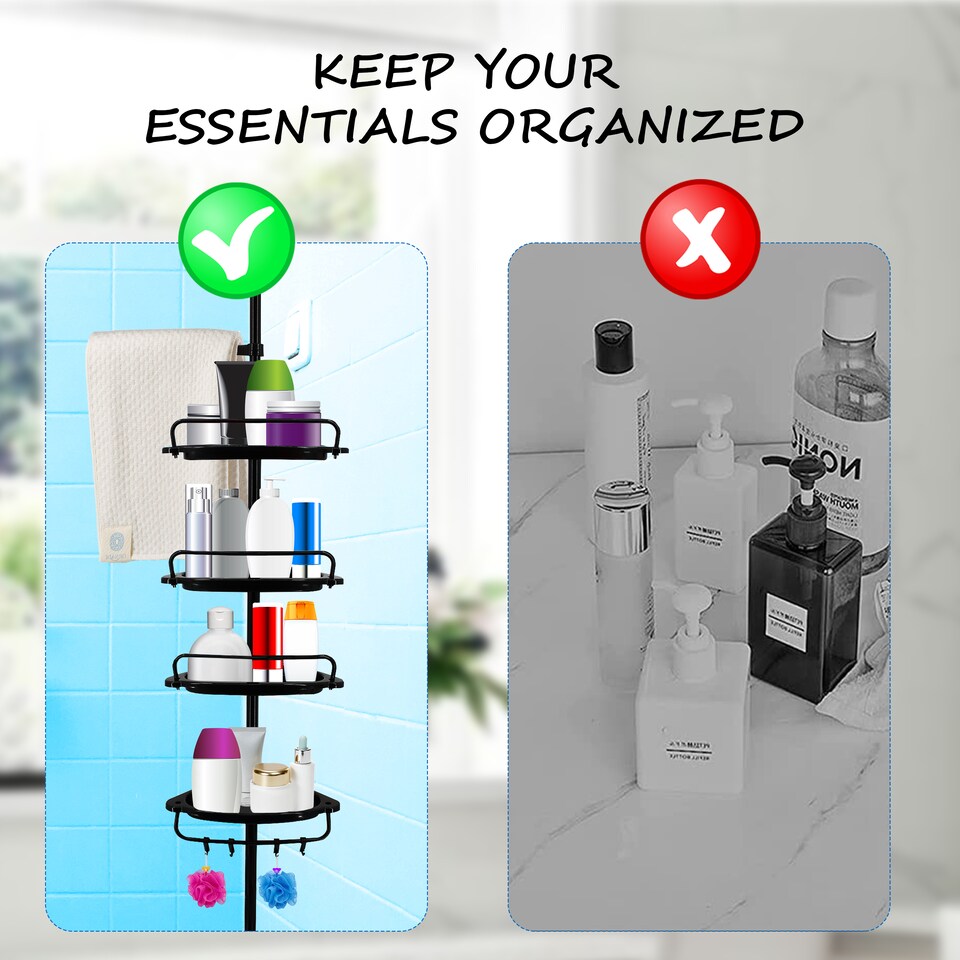 image 1 of 4-Tier Telescopic Corner Shower Caddy Bathroom Wall Shelf & Storage Organizer