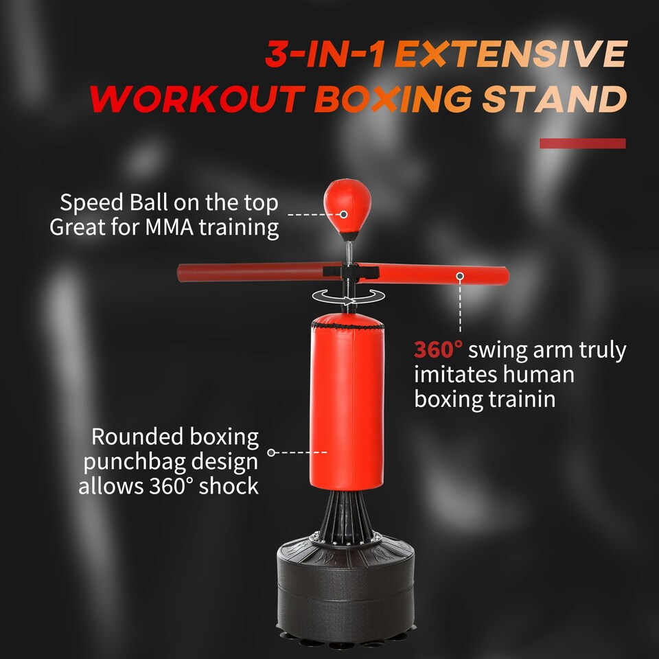 image 1 of HOMCOM Boxing Punch Bag Stand w/ Rotating Flexible Arm Speed Ball Waterable Base Black