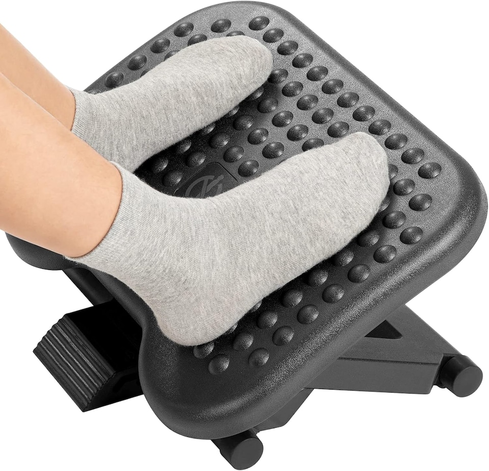 image 1 of Adjustable Under Desk Footrest with Massage Surface & Tilt Function | Ergonomic Foot Rest Stool for Office Desk, Home Working & Gaming | 3 Height Adjustable Foot Support with Non-Slip Base