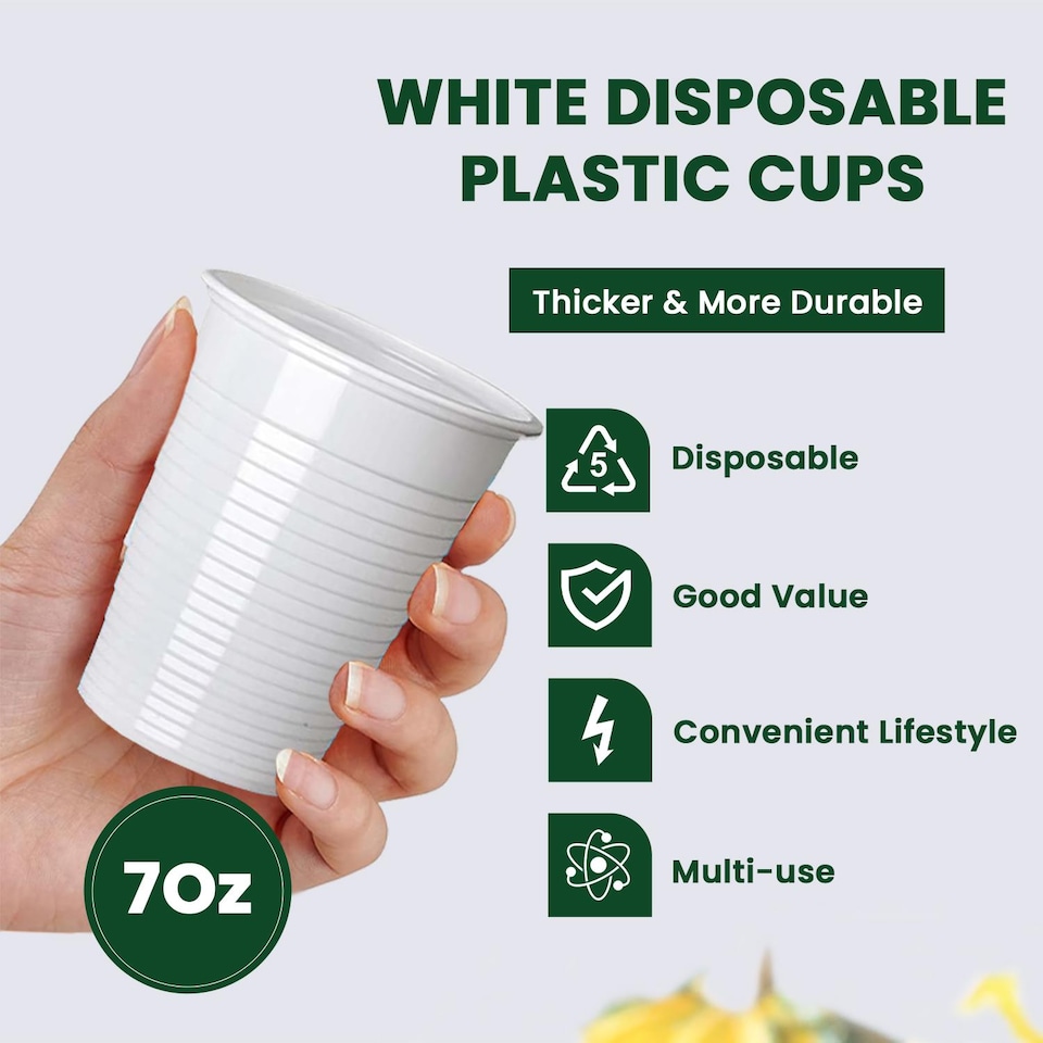 image 1 of ECONX Disposable Water Drinking Cups 7oz White Cups Tumbler Plastic Vending Water Cooler Glasses 500pc