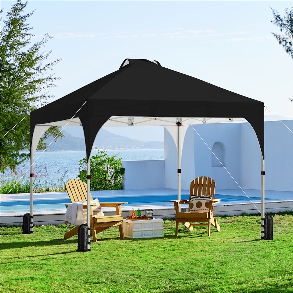 image 1 of Yaheetech 201 cm L x 201 cm W Pop Up Canopy Tent-Black | Black | Black | 201 cm L × 201 cm W × 243-263 cm H