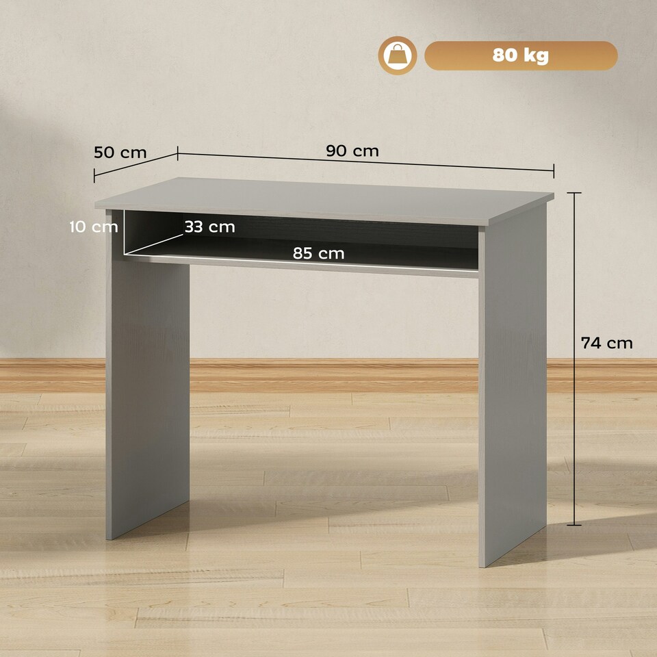 image 1 of HOMCOM Computer Desk Writing Table Study Workstation Storage Grey