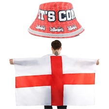 Pack of 1 England Set - Bucket Hat & Flag Cape Red | One Size