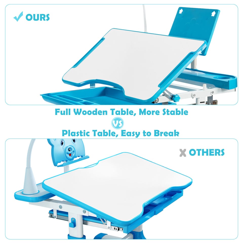 image 1 of COSTWAY Kids Desk and Chair Set Height Adjustable Kids Study Table and Chair Set-Blue