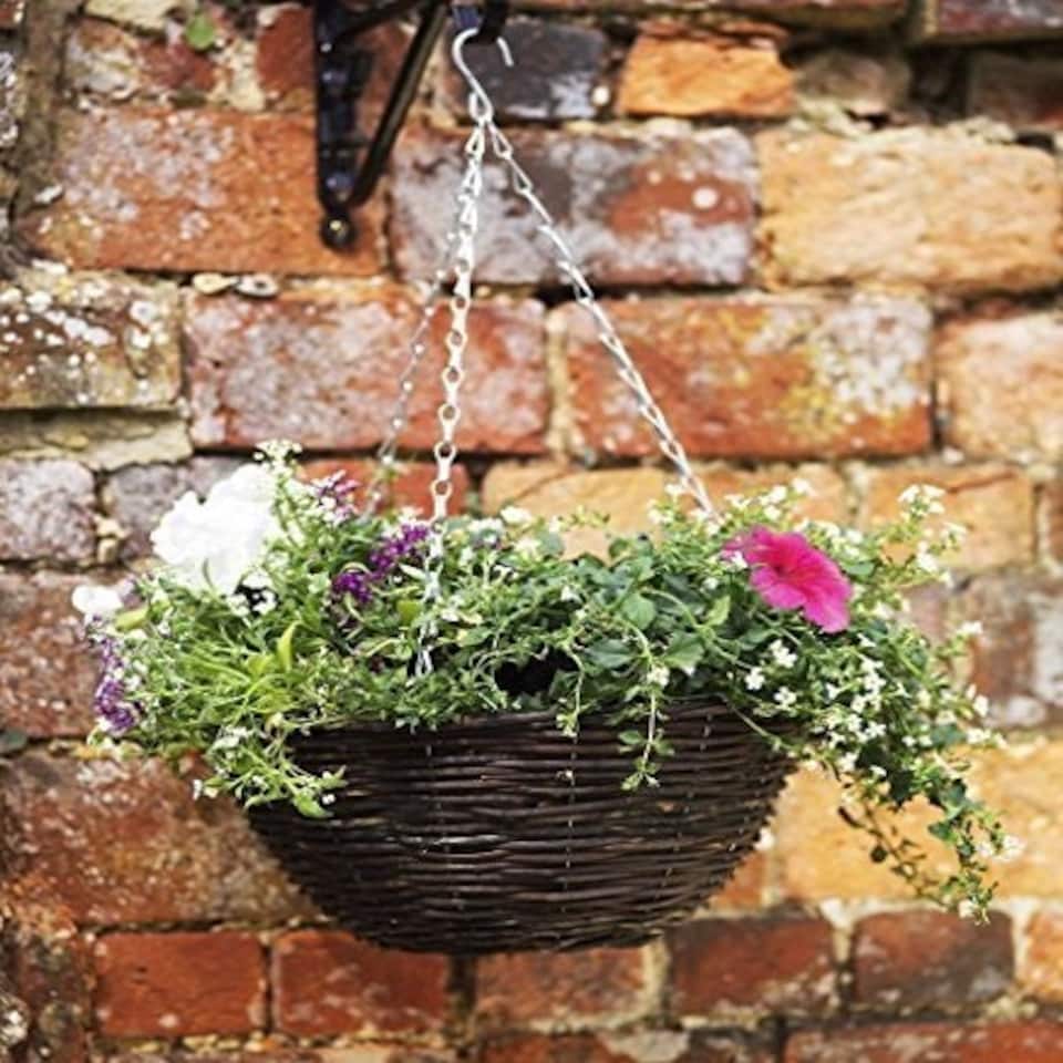 image 1 of Marco Paul Dark Brown Rattan Hanging Garden Basket 14" | Brown