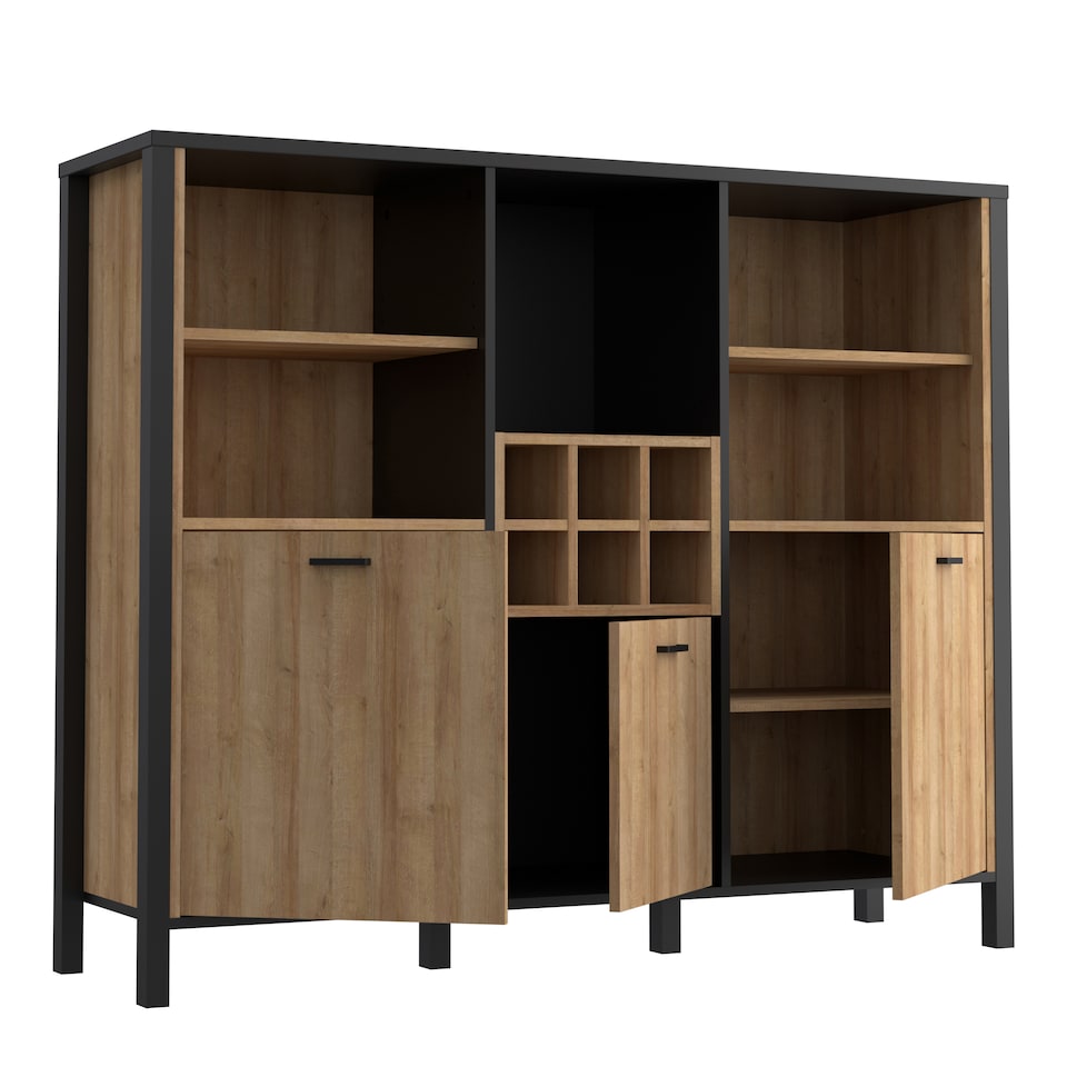 image 1 of High Rock Shelf Unit in Matt Black/Riviera Oak