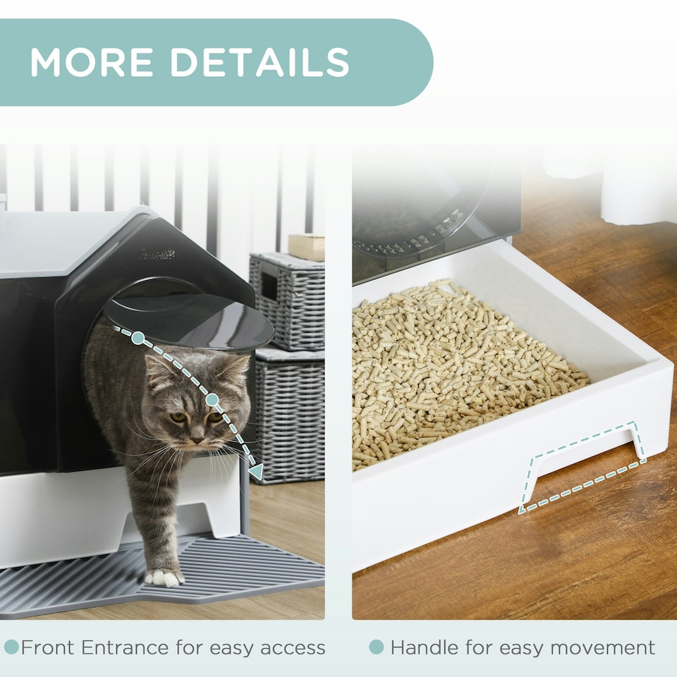 image 1 of PawHut Hooded Cat Litter Tray w/ Scoop, Drawer Pan, Handle, Deodorants