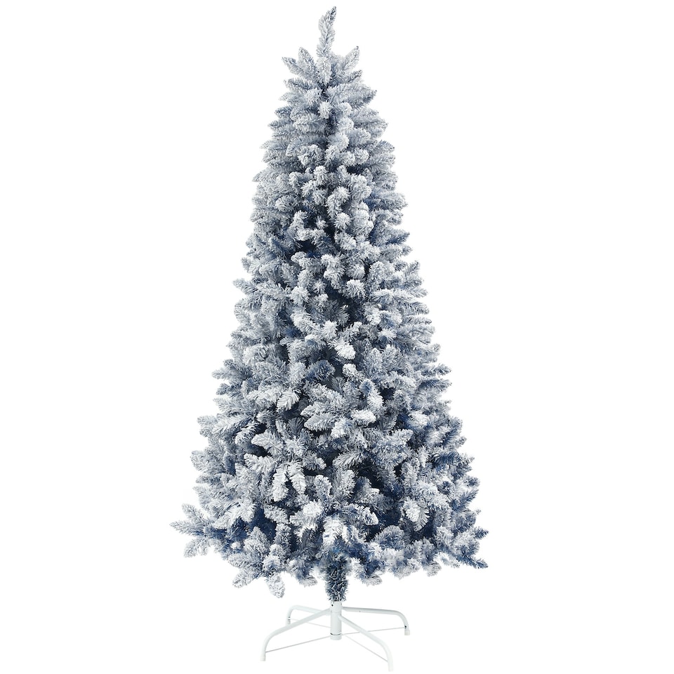 image 1 of HOMCOM 6 Foot Artificial Blue Snow Flocked Christmas Tree with Hinged Branches