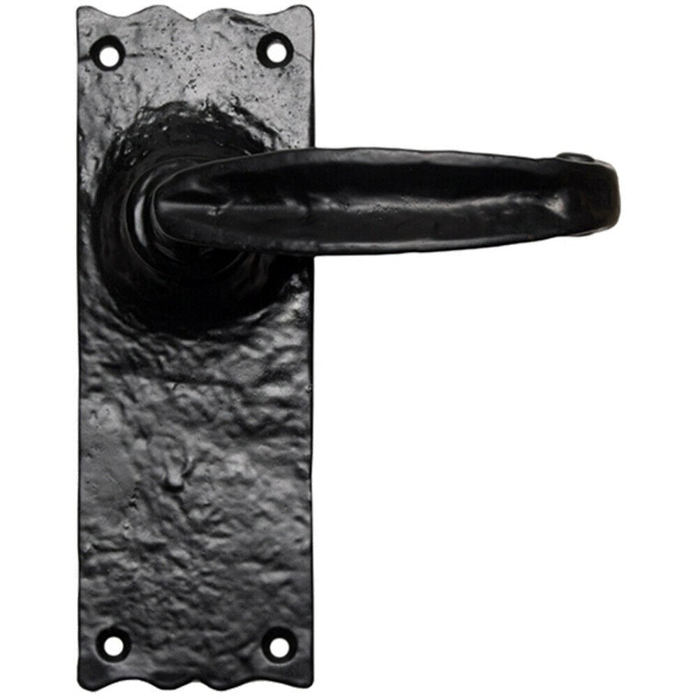 Loops PAIR Forged Straight Lever Handle on Latch Backplate 155 x 55mm Black Antique