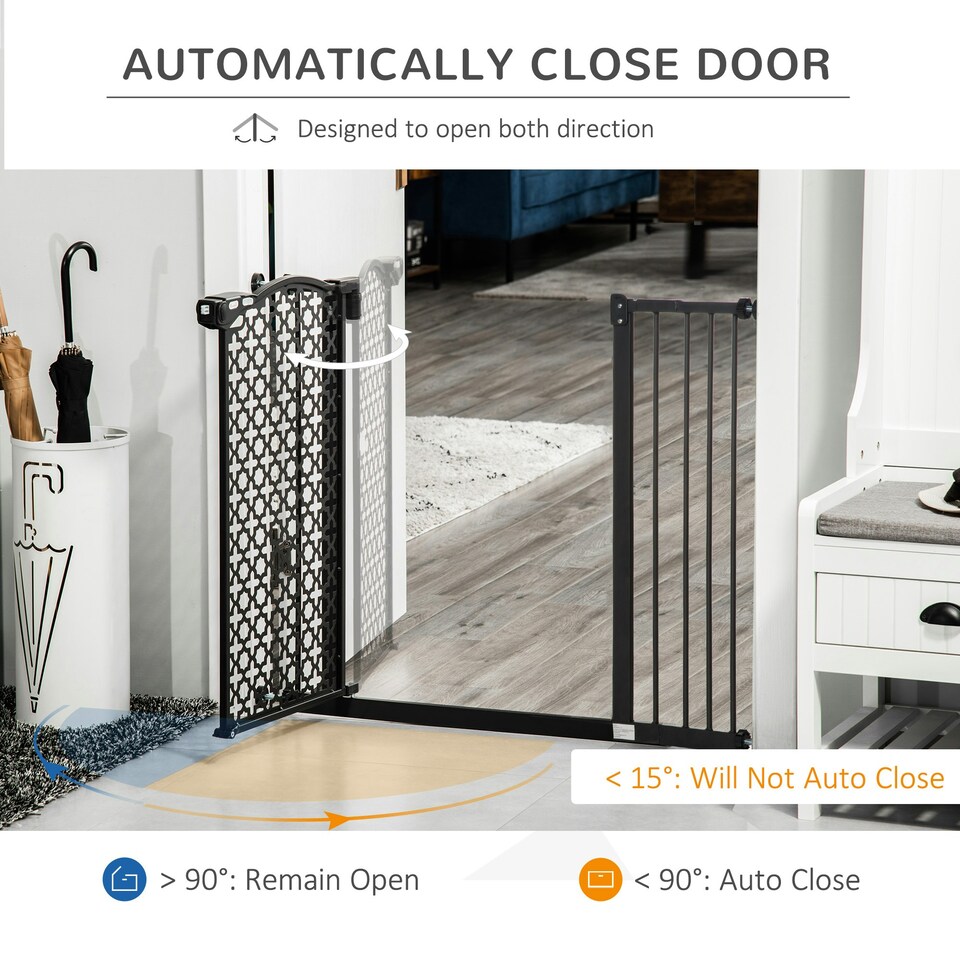 image 1 of PawHut 74-105cm Pet Safety Gate, Pressure Fit Stair with Double Locking - Black