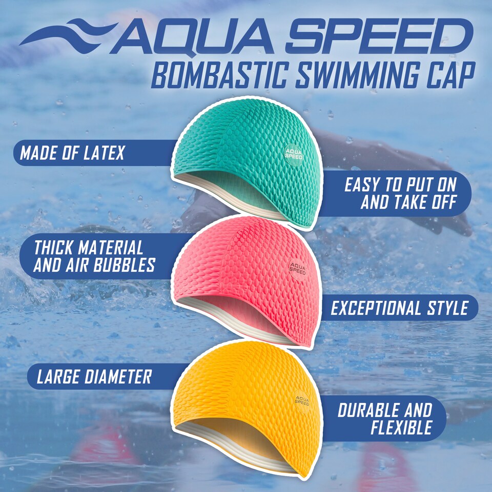 image 1 of Ladies Bombastic Swimming Cap | Long Hair Soft Latex Comfortable Fit Cap | Black | Black | One Size | 1