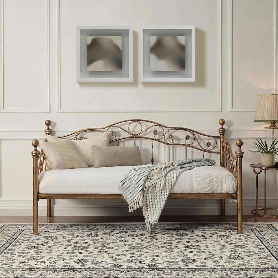 image 1 of Essendon Vintage Living Room Bedroom Antique Brass Metal Day Bed (Single)