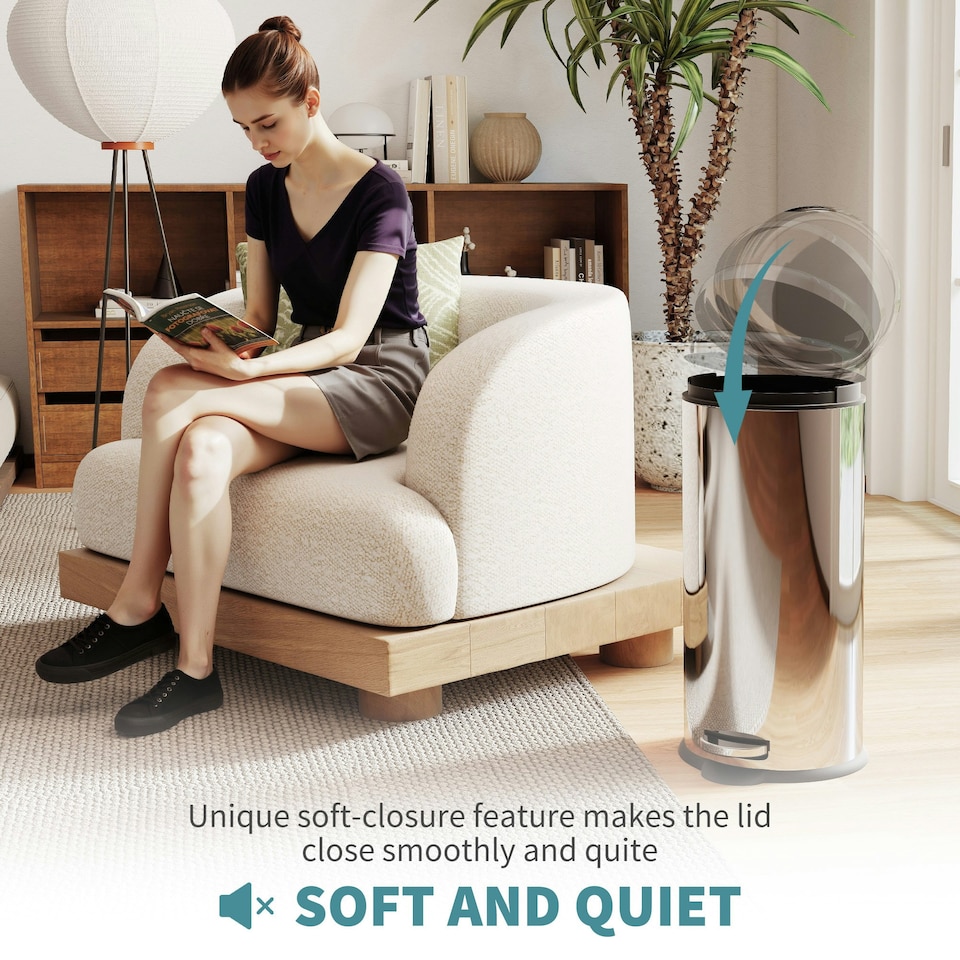 image 1 of HOMCOM Foot Pedal Bin Stainless Steel Metal Waste Rubbish Lid Kitchen Garbage | Silver | 1