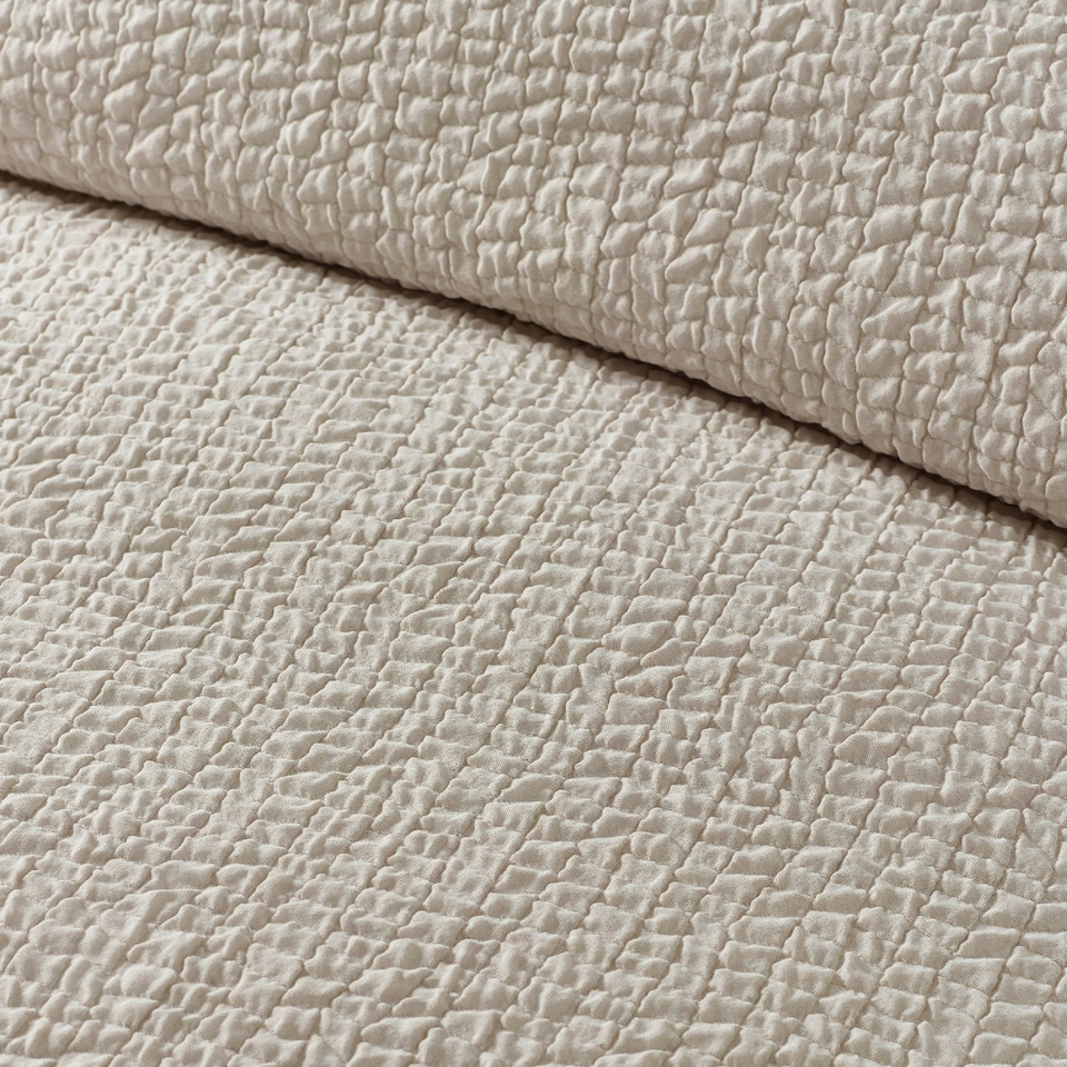 image 1 of Catherine Lansfield Crinkle Seersucker Duvet Cover Set Natural Cream | Natural | Double