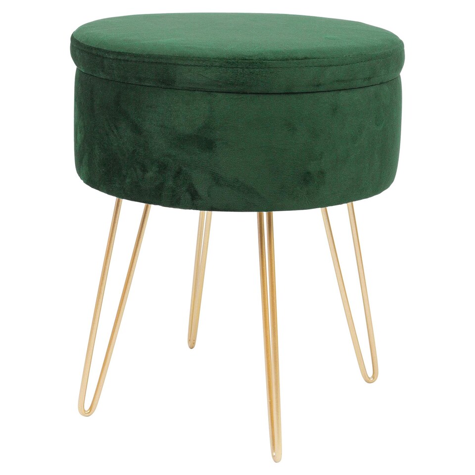 image 1 of Harbour Housewares Round Velvet Storage Footstool - H45 x D36cm - Green/Gold | Green | Green/Gold