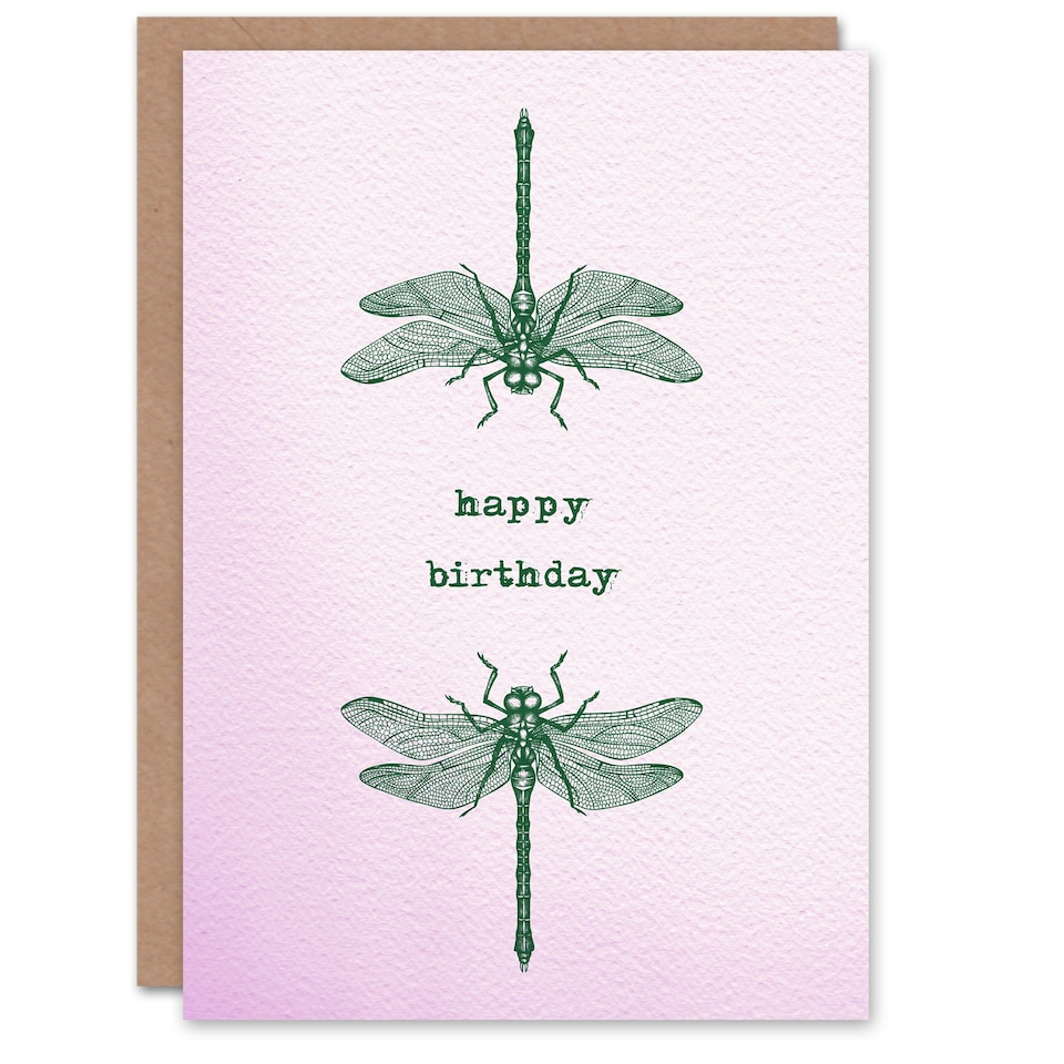 image 1 of Dragonfly Pair Insect Bug Vintage Style Drawing Birthday Card