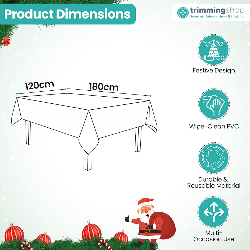 image 1 of Rectangular Christmas Waterproof PVC Table Cover - 120 x 180cm